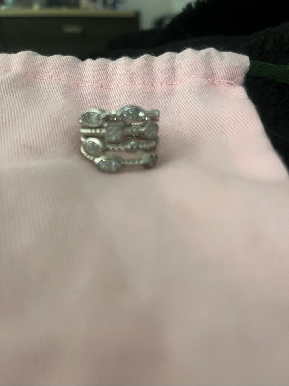 Silver Tone Multi-Row CZ Accent Stackable Ring Size 7